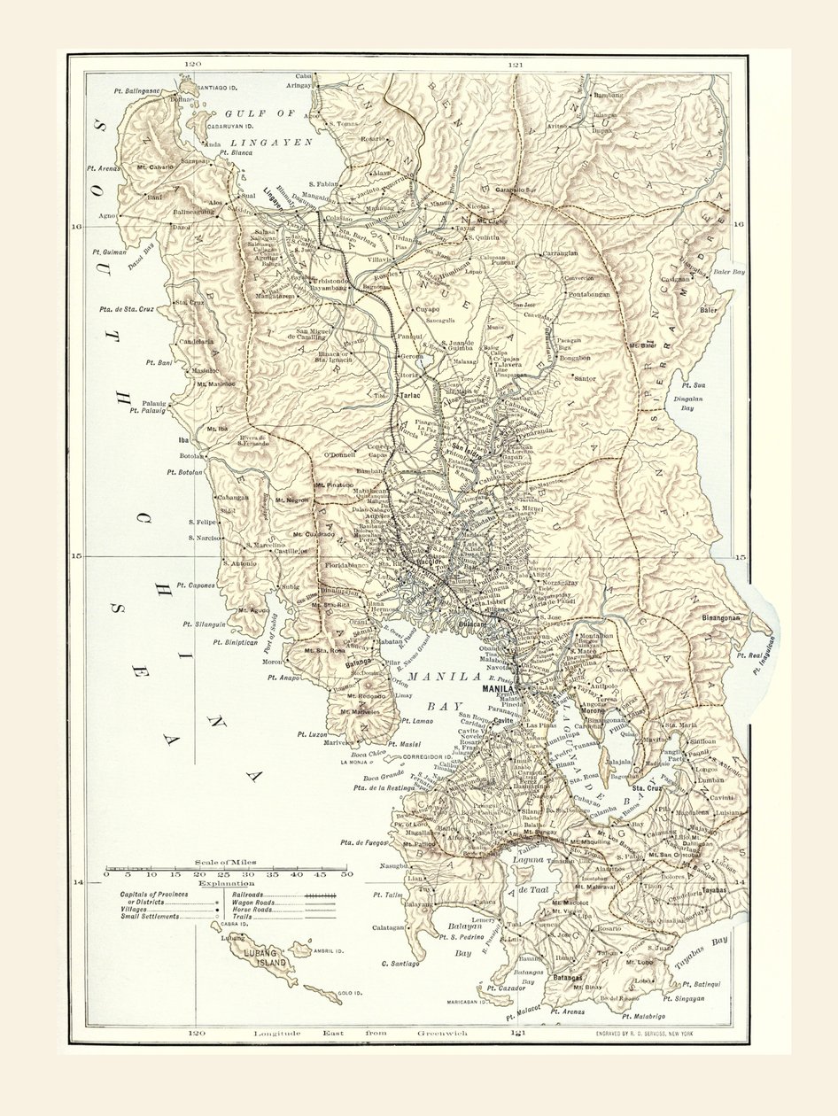 Kart over Manila, Filippinene og krigssetet under den spansk-amerikanske krigen i 1898. av Unbekannt