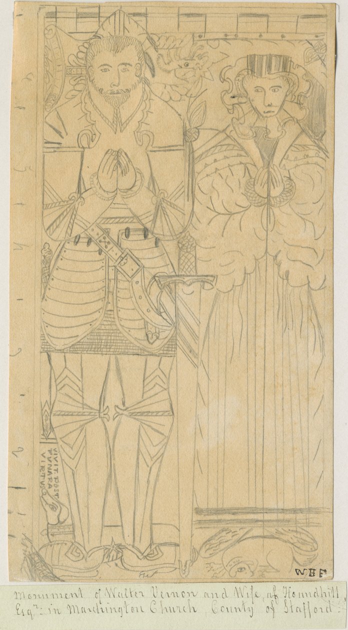Marchington Church - Monument of Walter Vernon: blyanttegning, nd [1800-tallet] av Unbekannt