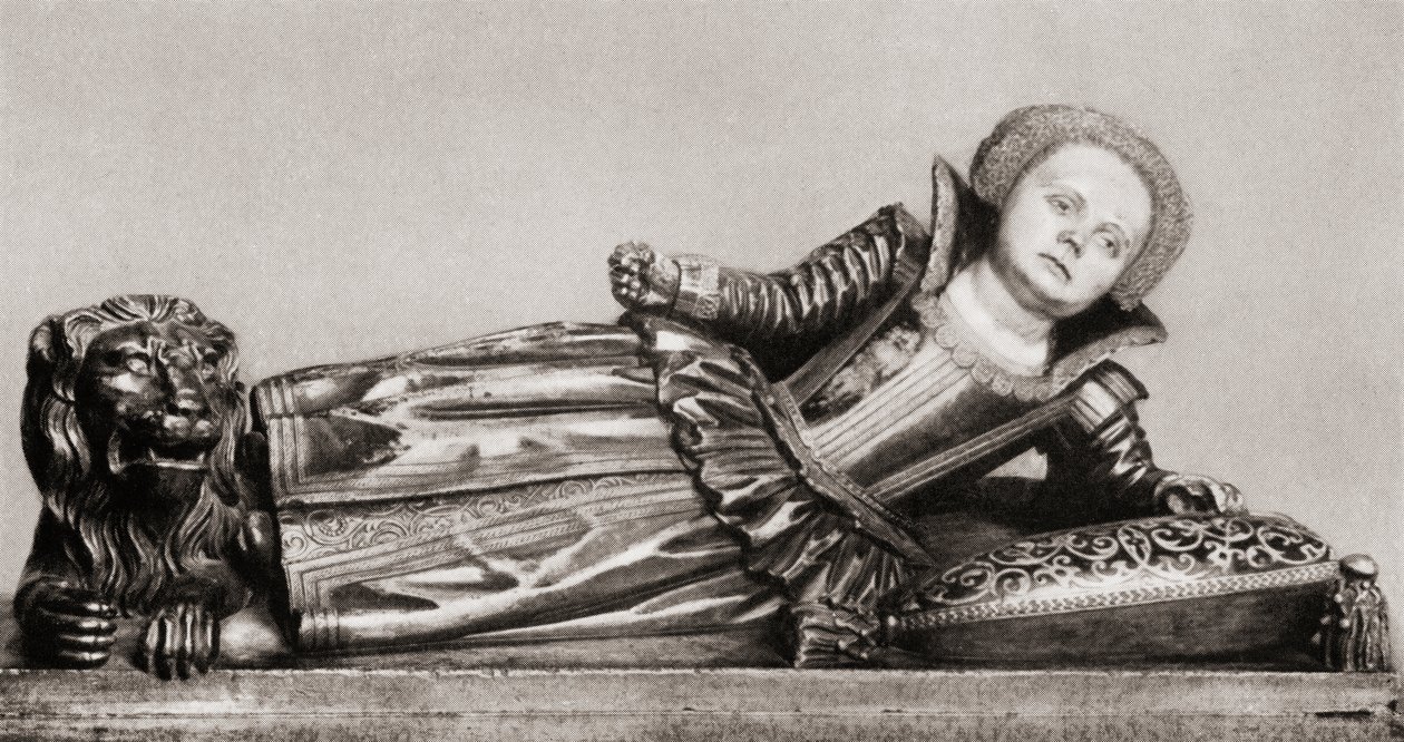 Mary of England, Skottland og Irland, fra graven hennes i Westminster Abbey, fra The Girl Through the Ages, utgitt 1933 (litho) av Unbekannt