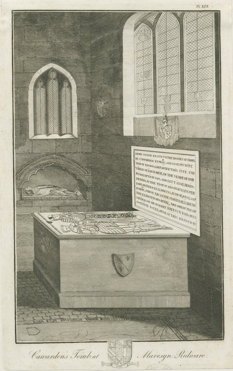 Mavesyn Ridware - Tomb of Thomas Carwarden: gravering, nd [sent 18. århundre] av Unbekannt