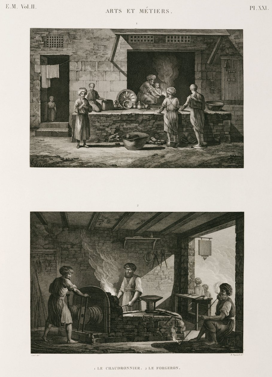 Metaller, kobber Kobbersmed og smed, Egypt, ca 1798 av Unbekannt