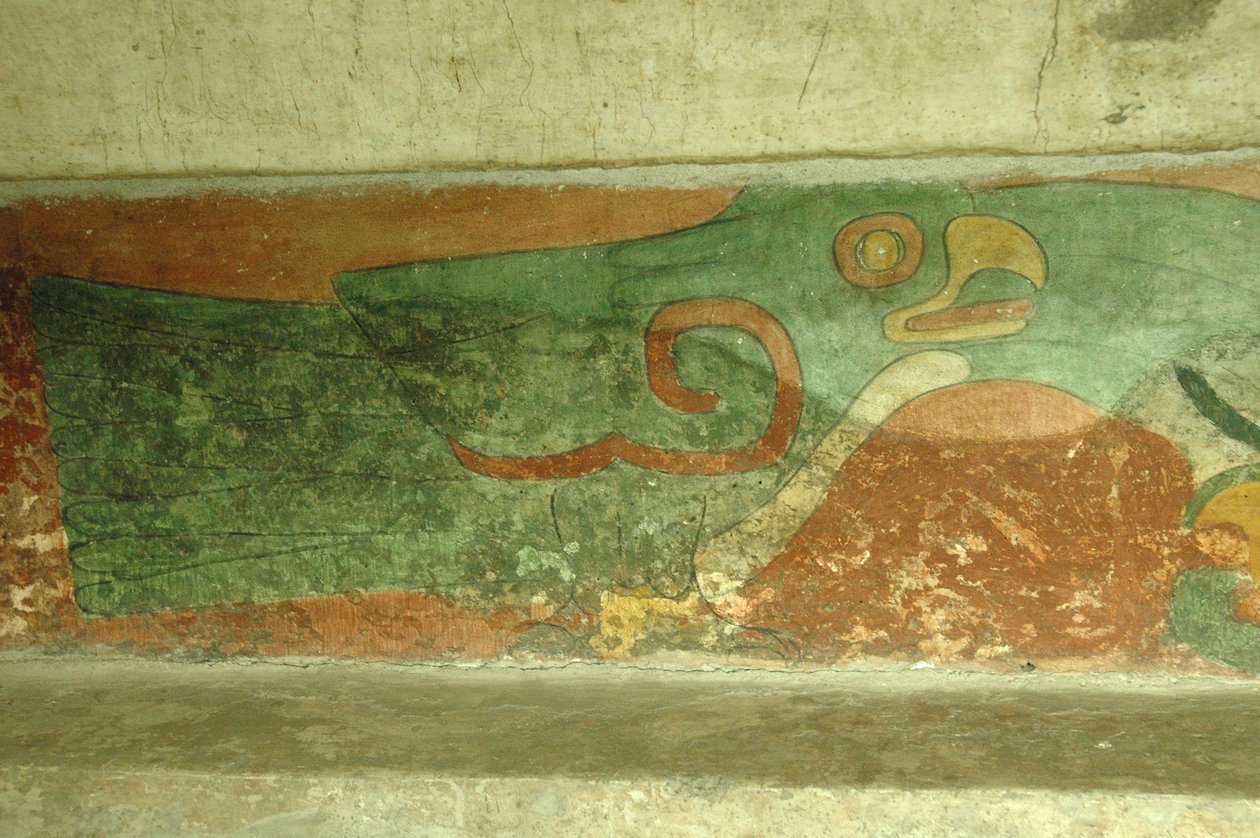 Mexico, Mexico City, Teotihuacan (1. århundre e.Kr.), Jaguars tempel, freskomaleri av papegøye av Unbekannt