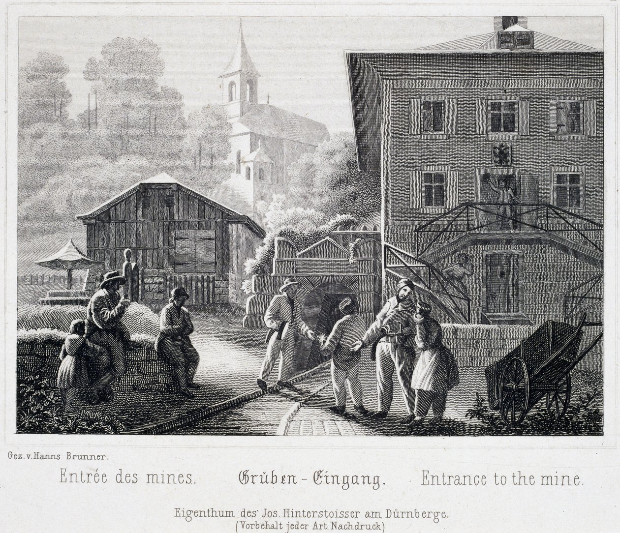 Saltgruve: inngangen til gruven, i Durrnberg, Østerrike, rundt 1850 av Unbekannt