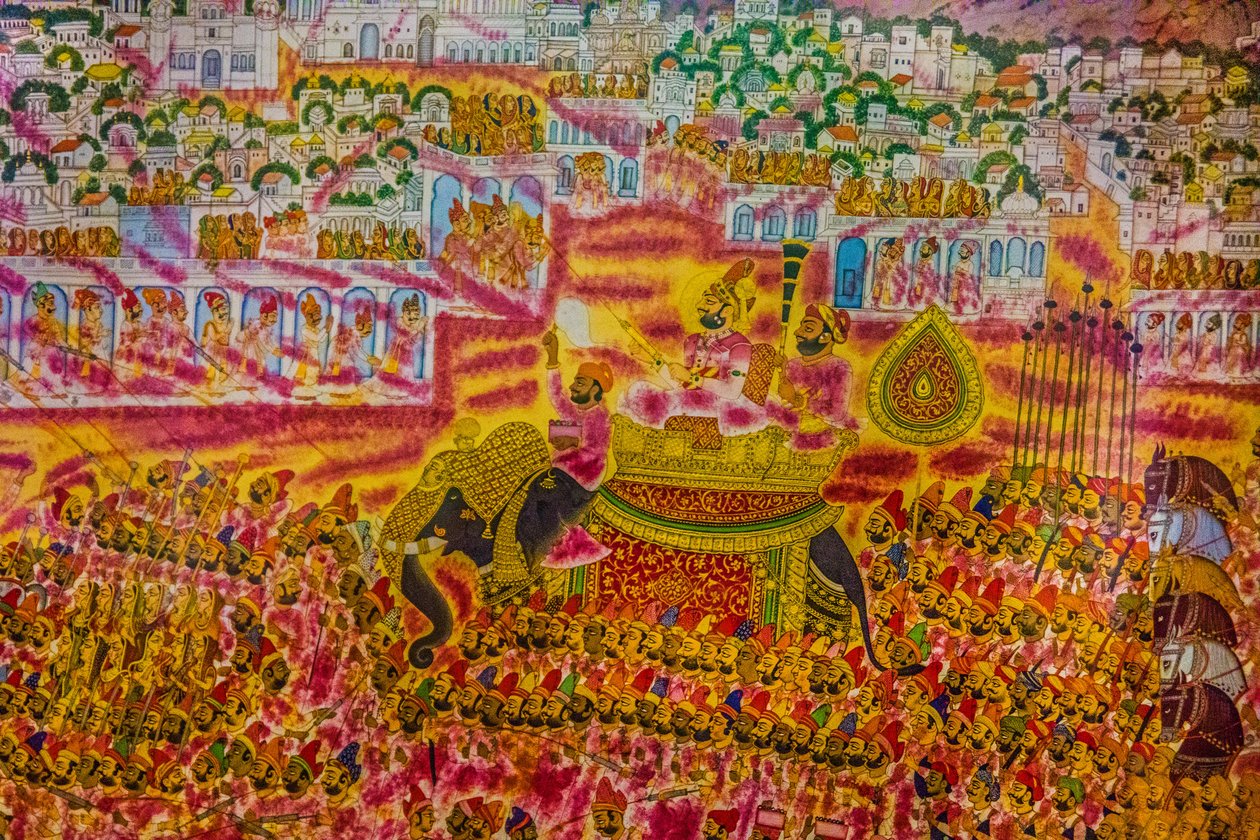 Miniatyrmaleri fra fortet i Jodpur, Holi-festivalen, Mandawa, Rajasthan, India, Asia (bilde) av Unbekannter Künstler