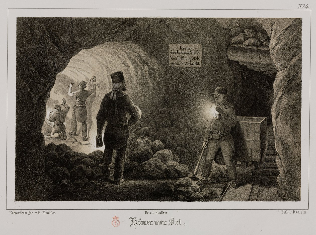 Gruvedrift, Metal Ores Miners, Tyskland, ca 1851 av Unbekannt
