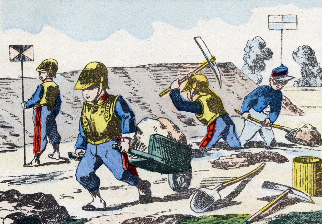 Mindreårige. Gravering i "Barnas militæralfabet"". Bilder av Pont-a-Mousson, ca 1890. 20 sider. Sol: 28,5x21cm av Unbekannt