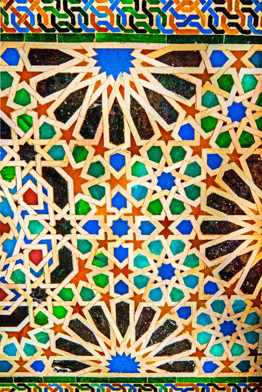 Mosaikk, Comares-palasset, Cuarto/Palacio de Comares, i Myrtle Court-komplekset, Nasrid-palassene, Alhambra, Granada, Andalusia, Spania, Europa (bilde) av Unbekannter Künstler