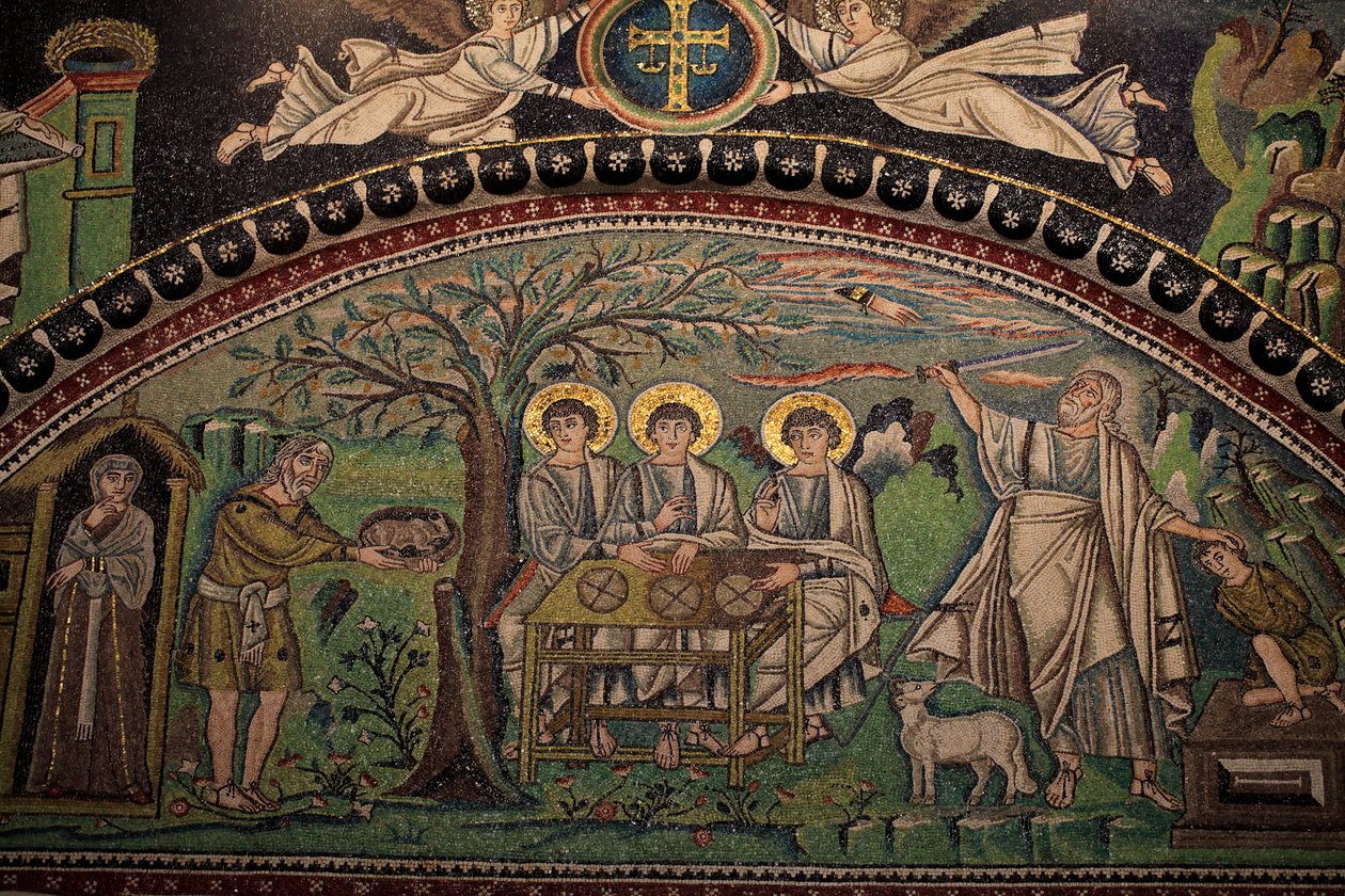 Mosaikk fra Det gamle testamente "Isaks offer". Basilikaen San Vitale. 600-tallet, Ravenna, Italia. UNESCO av Unbekannt