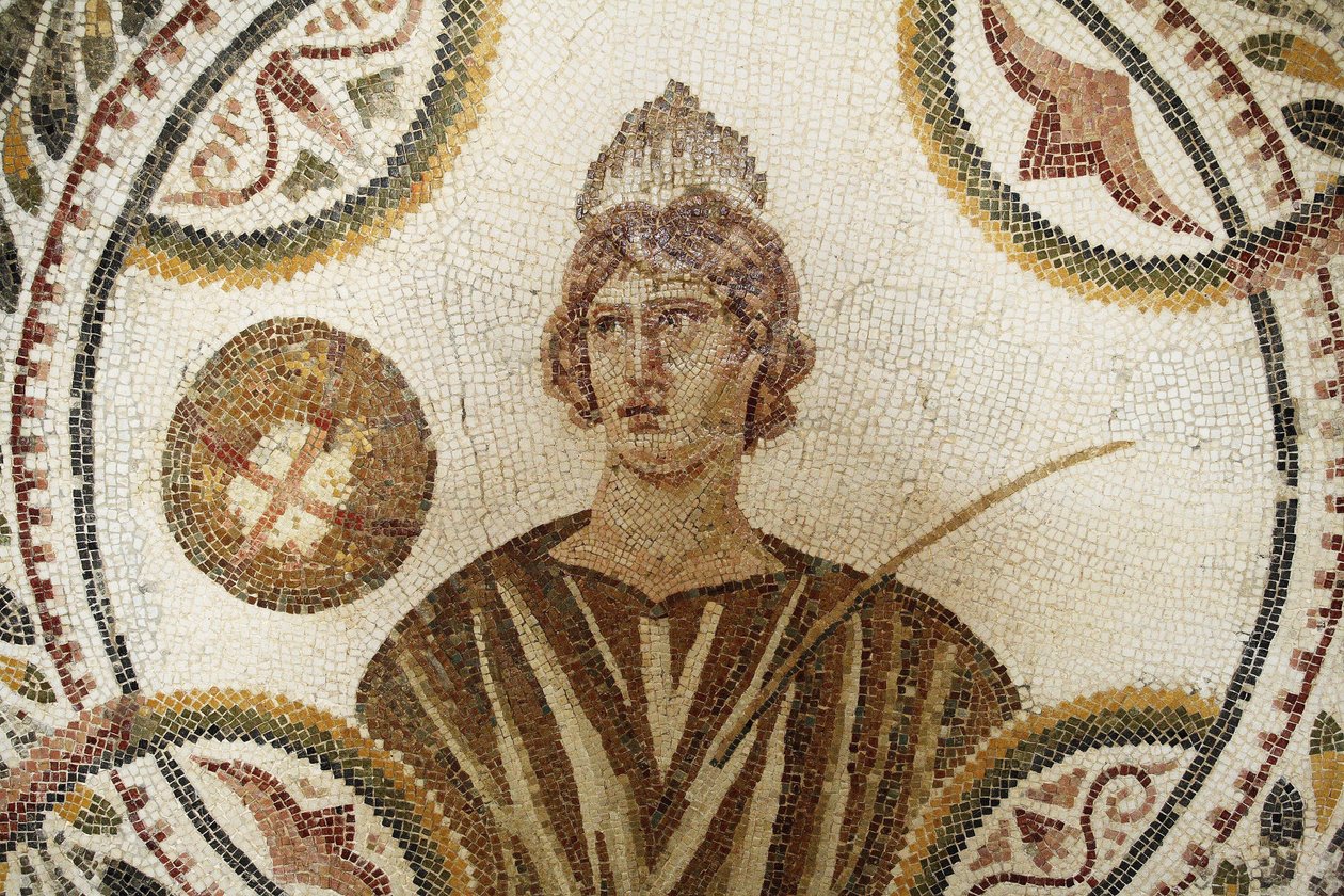 Mosaikk: en av de ni musene. Polymnia: religiøs og retorisk sang (detalj). III AD/Musee d