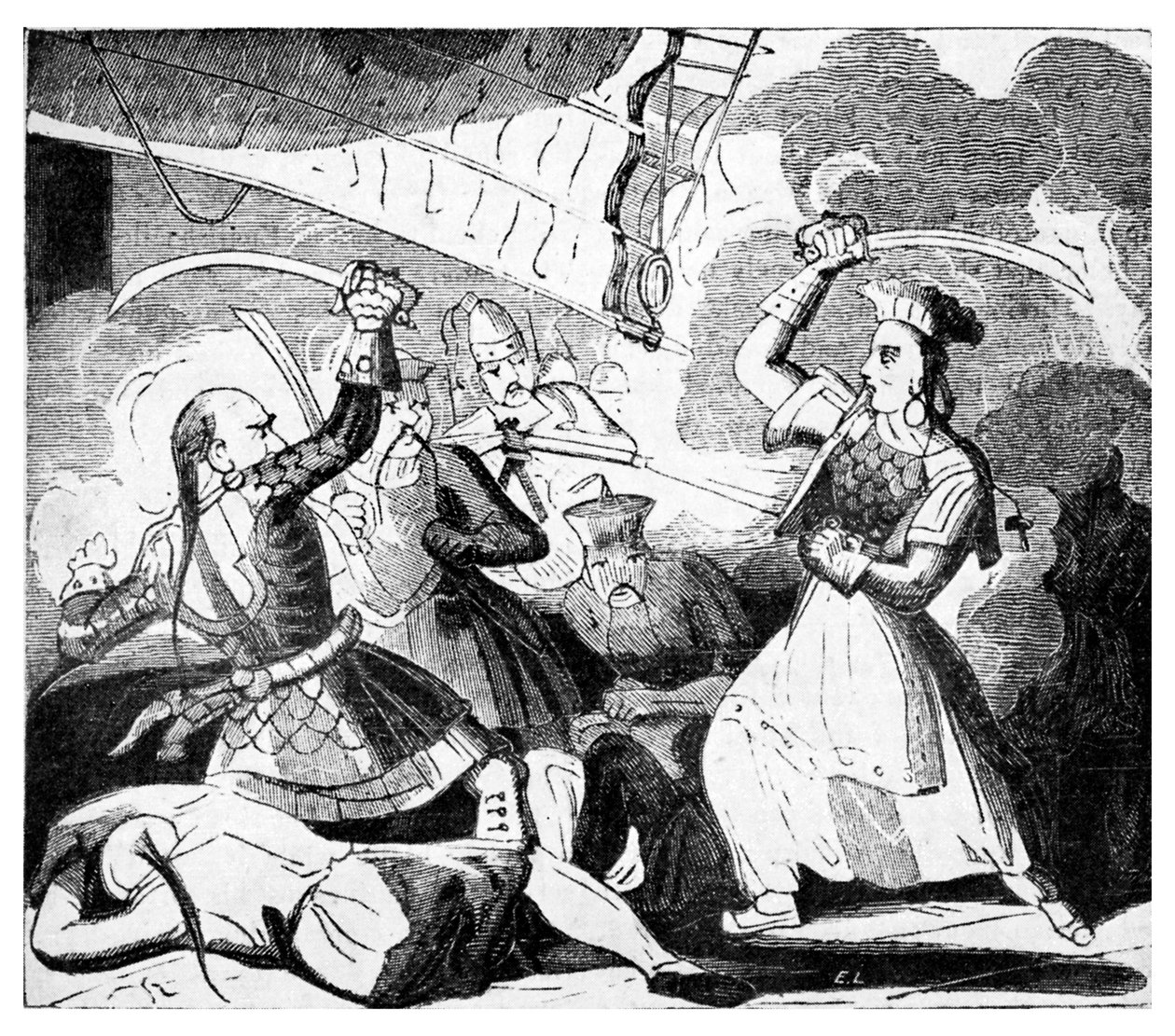 Mrs Ching med et sverd, ca. 1810 (gravering) av Unbekannter Künstler