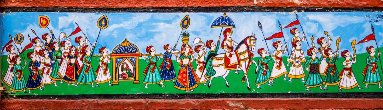 Veggmaleri i gamlebyen i Bundi, Bundi, Rajasthan, India, Asia (bilde) av Unbekannter Künstler