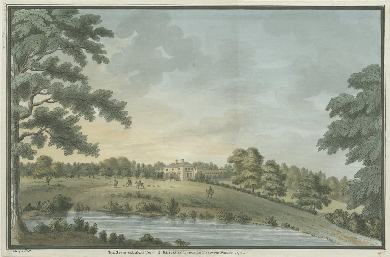 Needwood - Brickley Lodge: vannfargemaleri, 1786 av Unbekannt