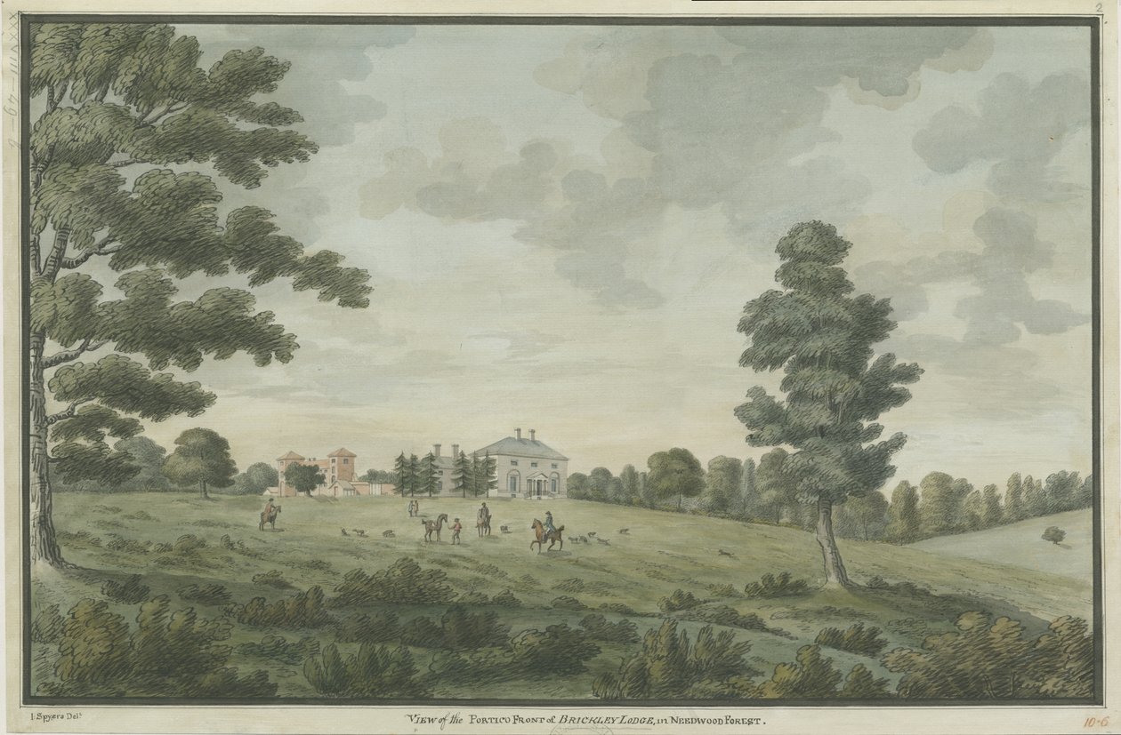 Needwood - Brickley Lodge: vannfargemaleri, nd [1786] av Unbekannt