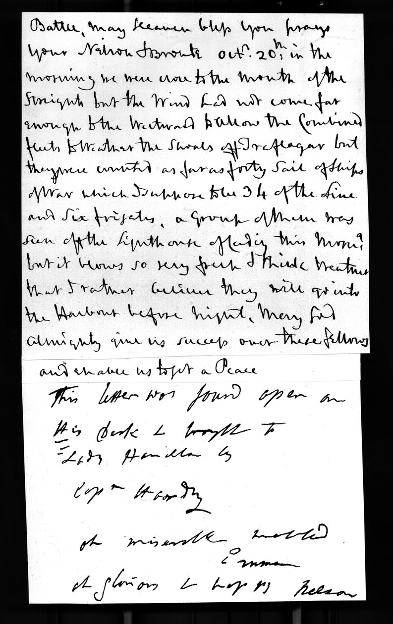 Nelsons siste brev til Lady Hamilton fra skipet hans HMS 