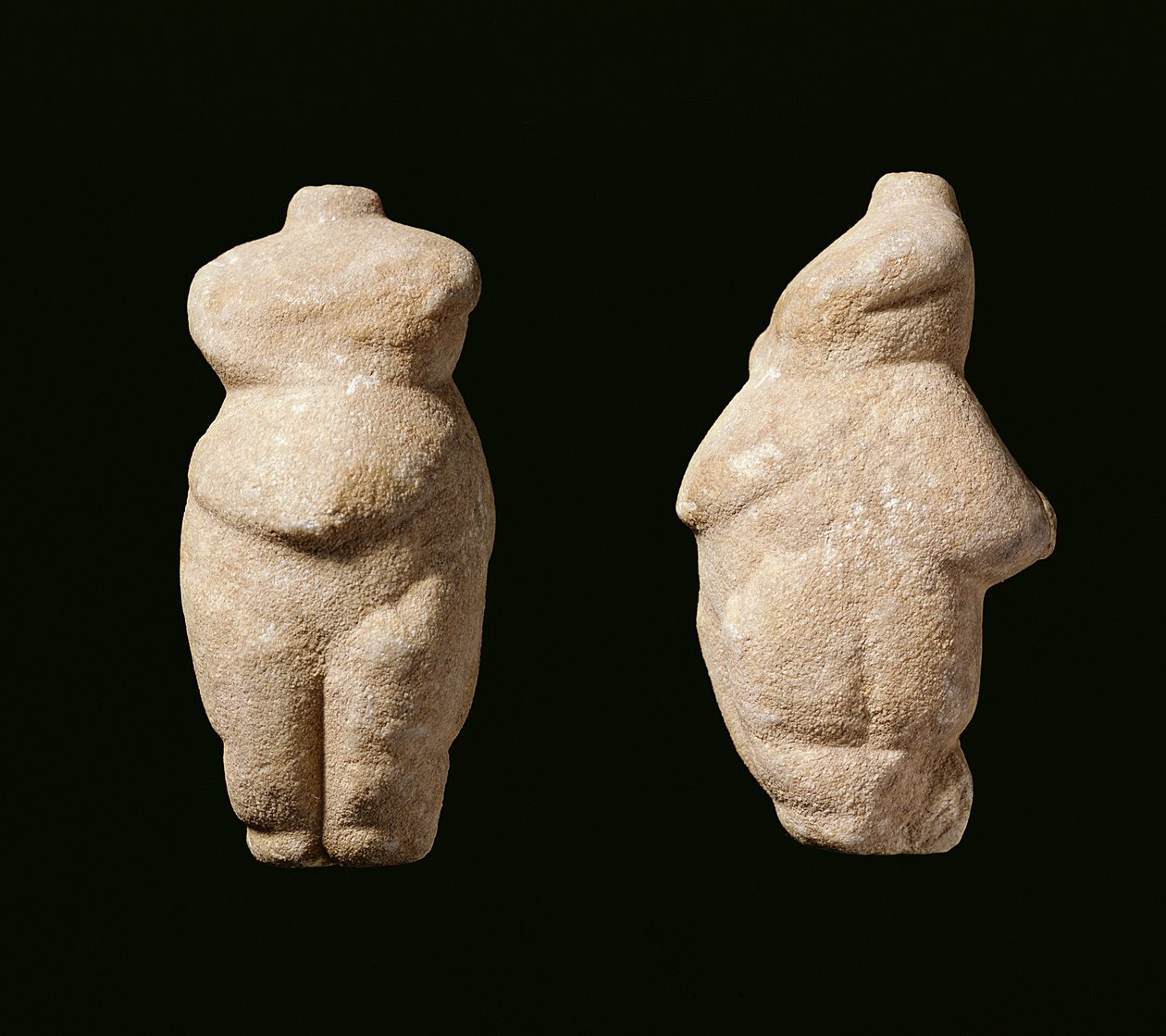 Neolithic Steopagus Lady, sett forfra og fra siden, Avaritsa (Meliteia) i Thessaly, Hellas, 6000-5200 f.Kr. (marmor) av Unbekannt