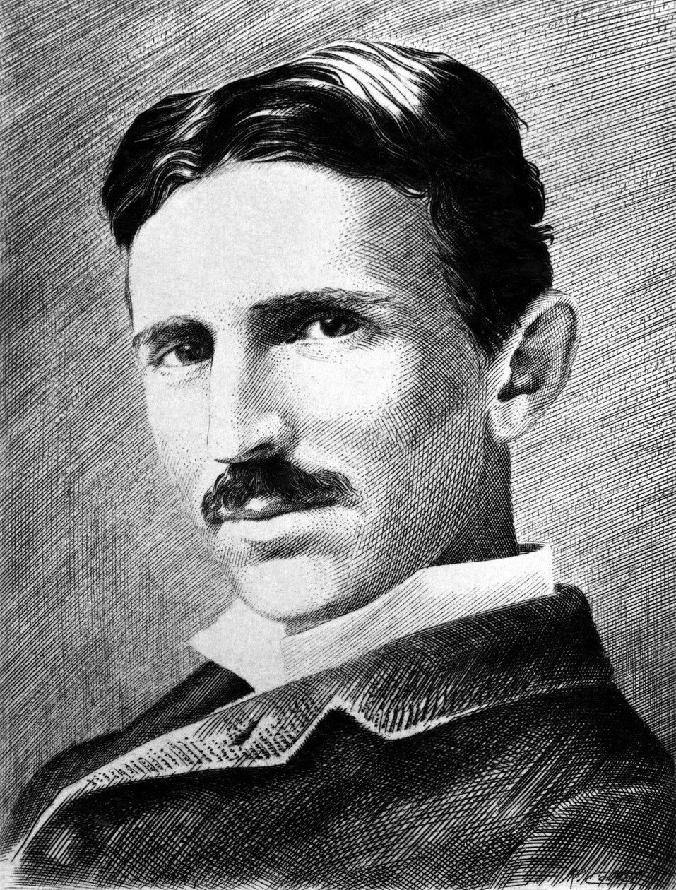 Nikola Tesla , kroatiskfødt serbisk ingeniør, fysiker og oppfinner, ca 1885 av Unbekannter Künstler