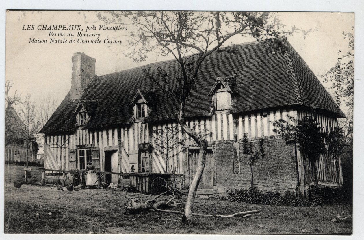 Normandie, Orne (61), Les Champeaux: utsikt over gården Ronceray, hjemmet til Charlotte Corday (1768-1793) - Postkort sent på 1800-tallet - begynnelsen av 1900-tallet av William M. Timlin