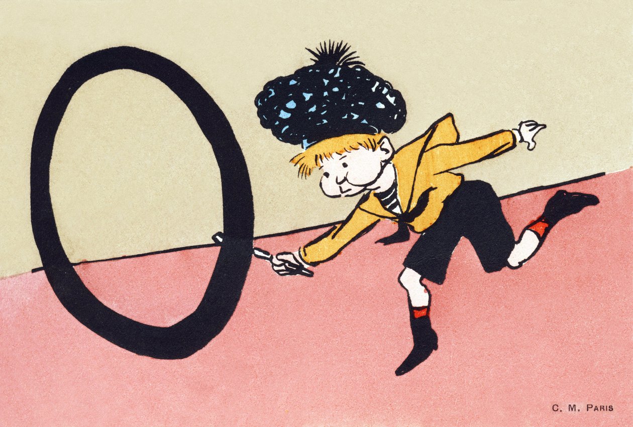 O som O-formet bøyle - Kids Alphabet. C.M.-redaktør, Paris. Håndmalte postkort, frankert i 1904. Mål: 14 x 9 cm av Unbekannt