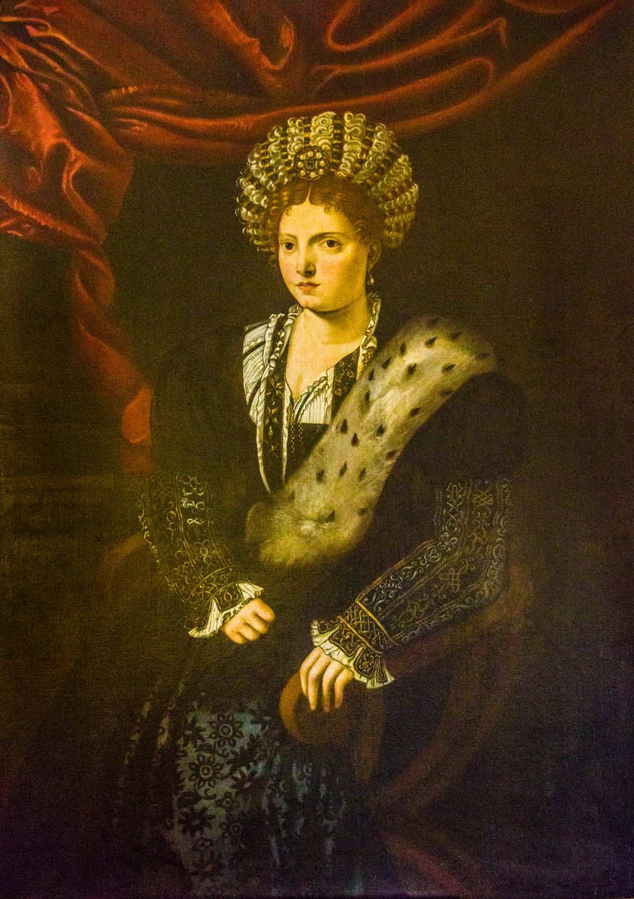 Oljemaleri av Isabella d'Este, kopi av Tiziano Vecellio, ca. 1630, Palazzo Ducale, Royal Palace, Castle San Giorgio, Mantua, Lombardia, Italia, Europa (bilde) av Unbekannter Künstler