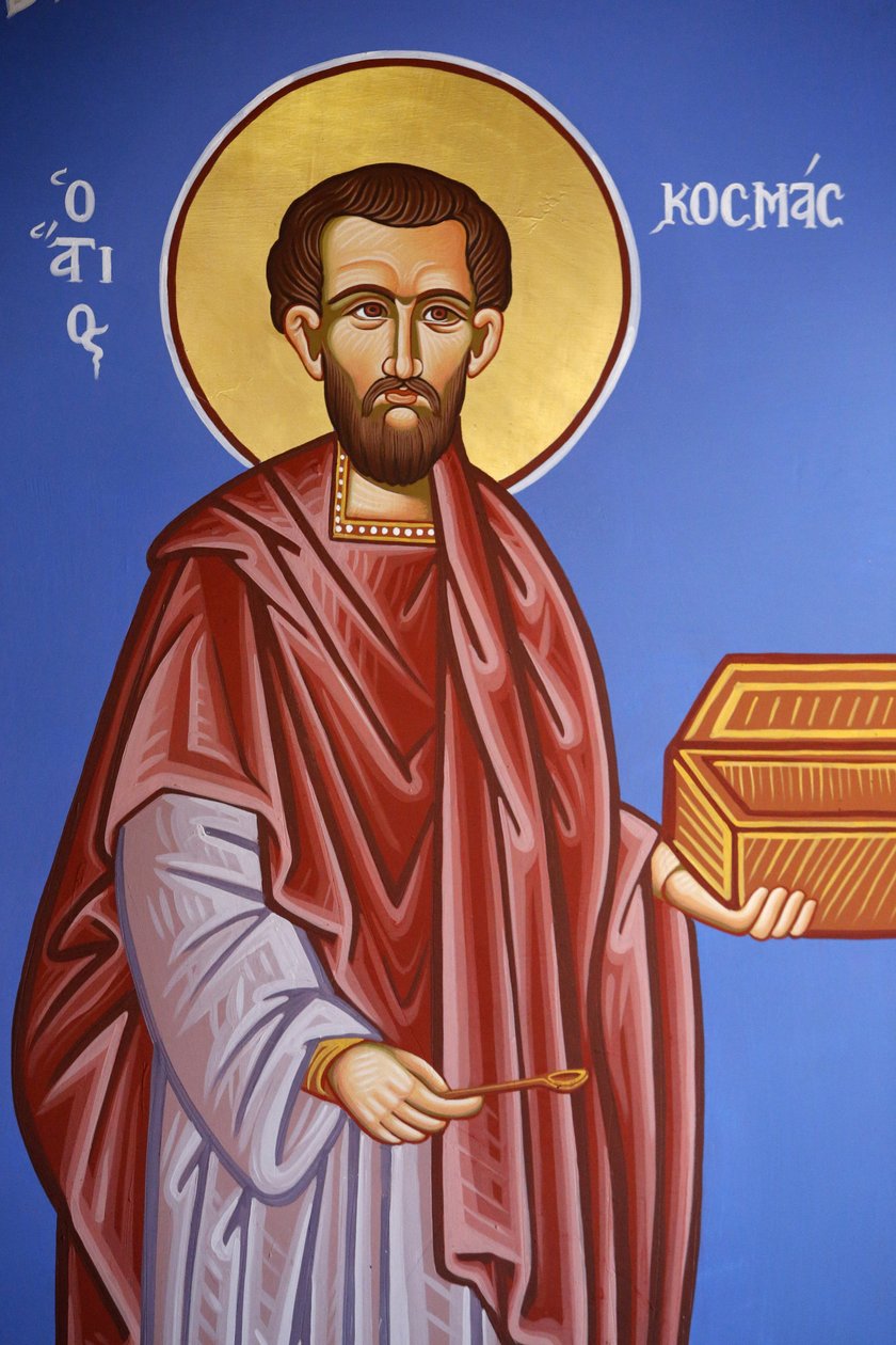 Ortodokse kirke i Pedoulas, Kypros. Saint Cosmas fresco, 20150510, Pedoulas, Kypros av Unbekannt