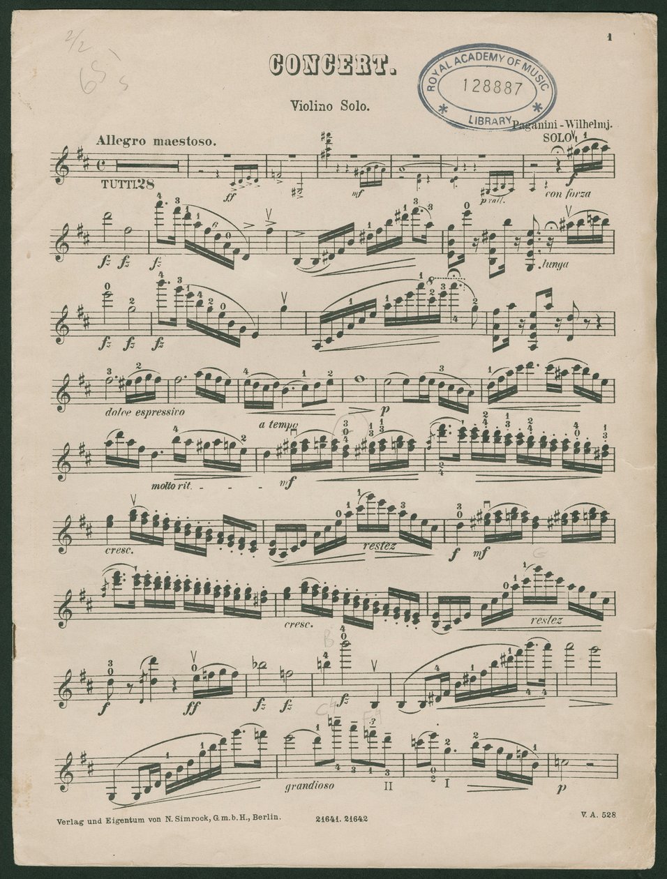 Paganini fiolinkonsert nr. 1, op. 6 av Unbekannter Künstler