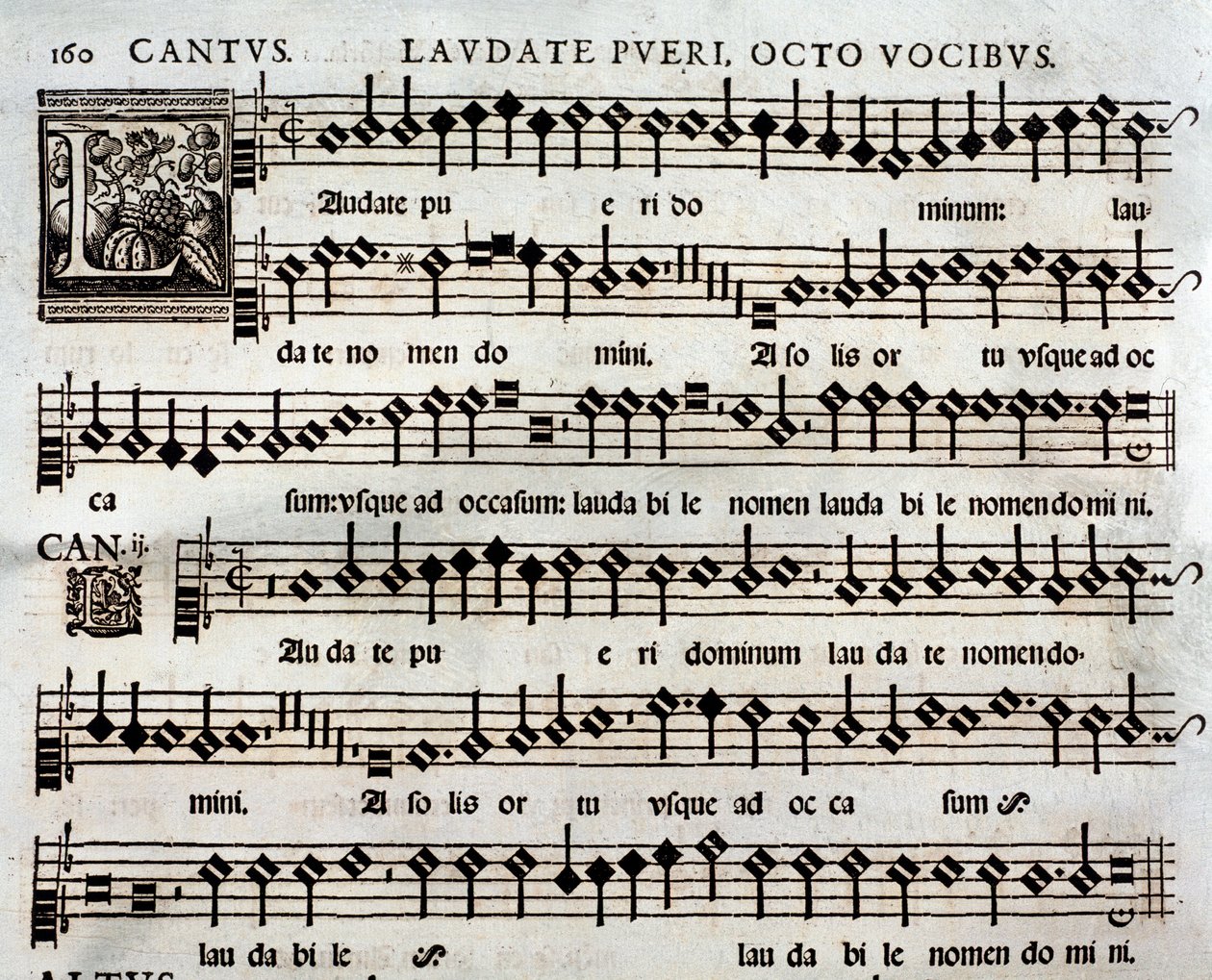 Side med partitur av Laudate Pueri Psalm med 8 stemmer av Thomas Luis de Victoria av Unbekannter Künstler