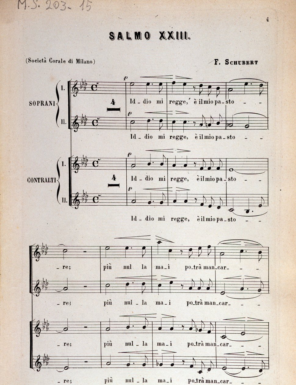 Side med partitur av Salme 23, op 132, D 706 av Franz Schubert av Unbekannter Künstler