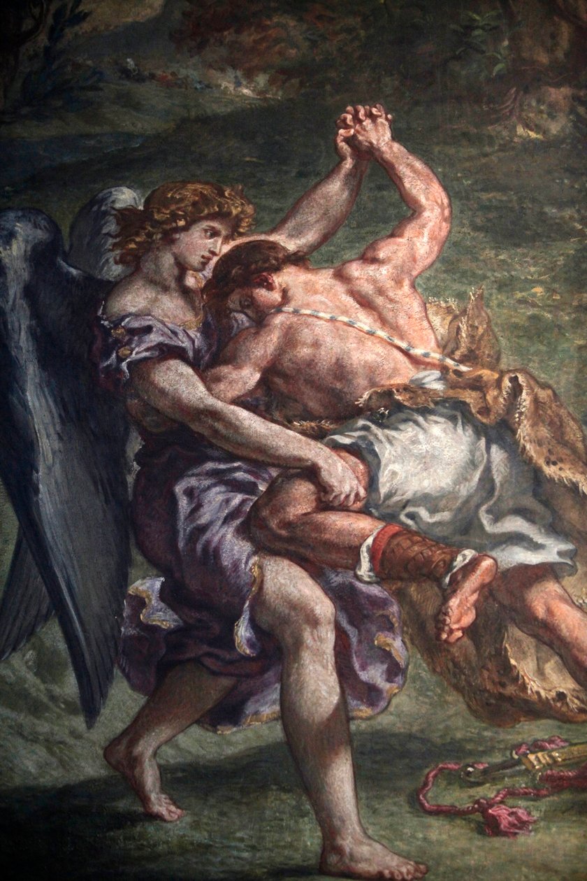 Maleri av Eugene Delacroix i Saint Sulpice-basilikaen, Paris: Jacob kjemper med engelen, Paris, Frankrike av Unbekannt
