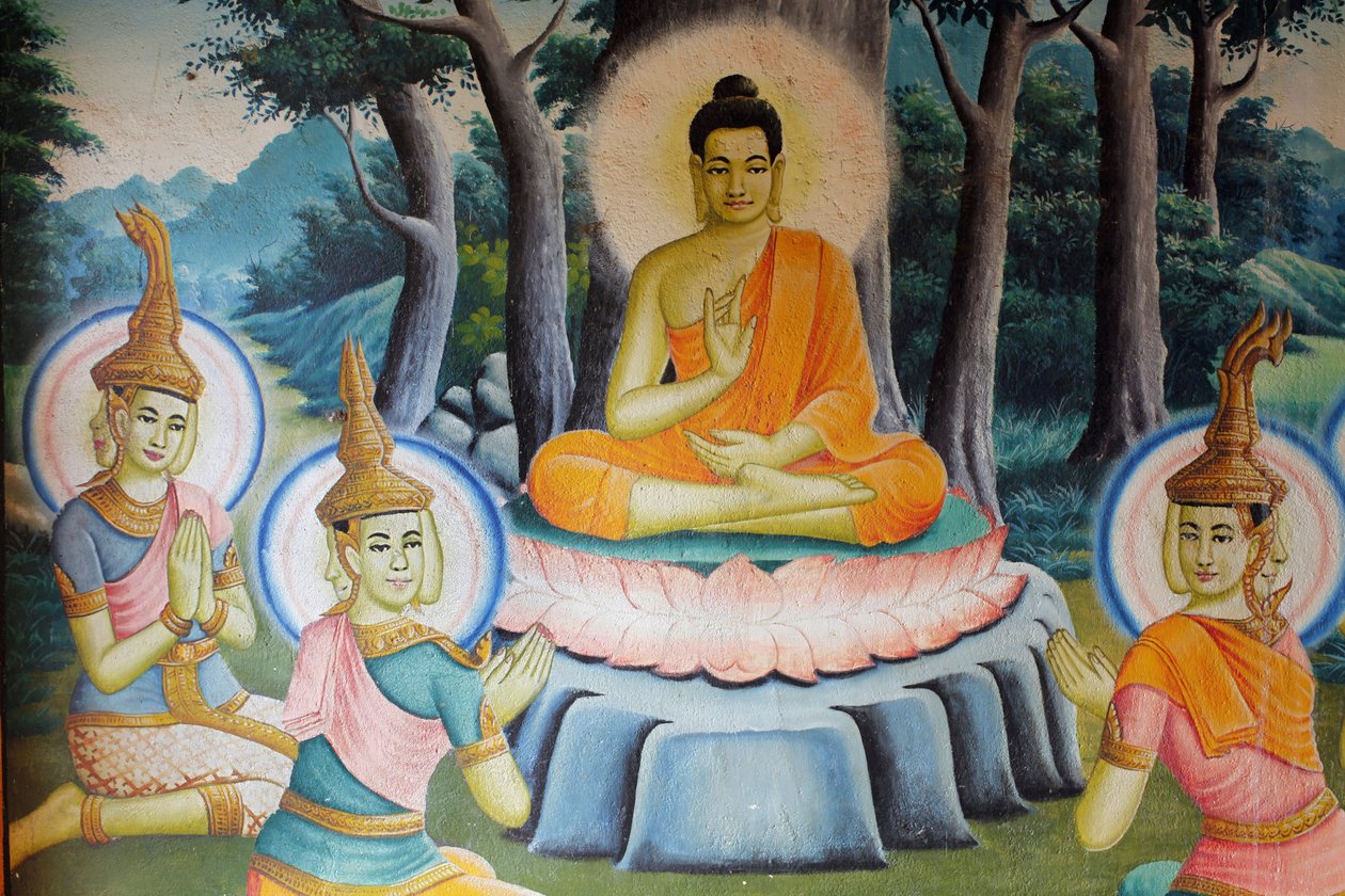 Maleri som viser Buddhas liv i Wat Nokhor Kompong Cham Cambodge av Unbekannt