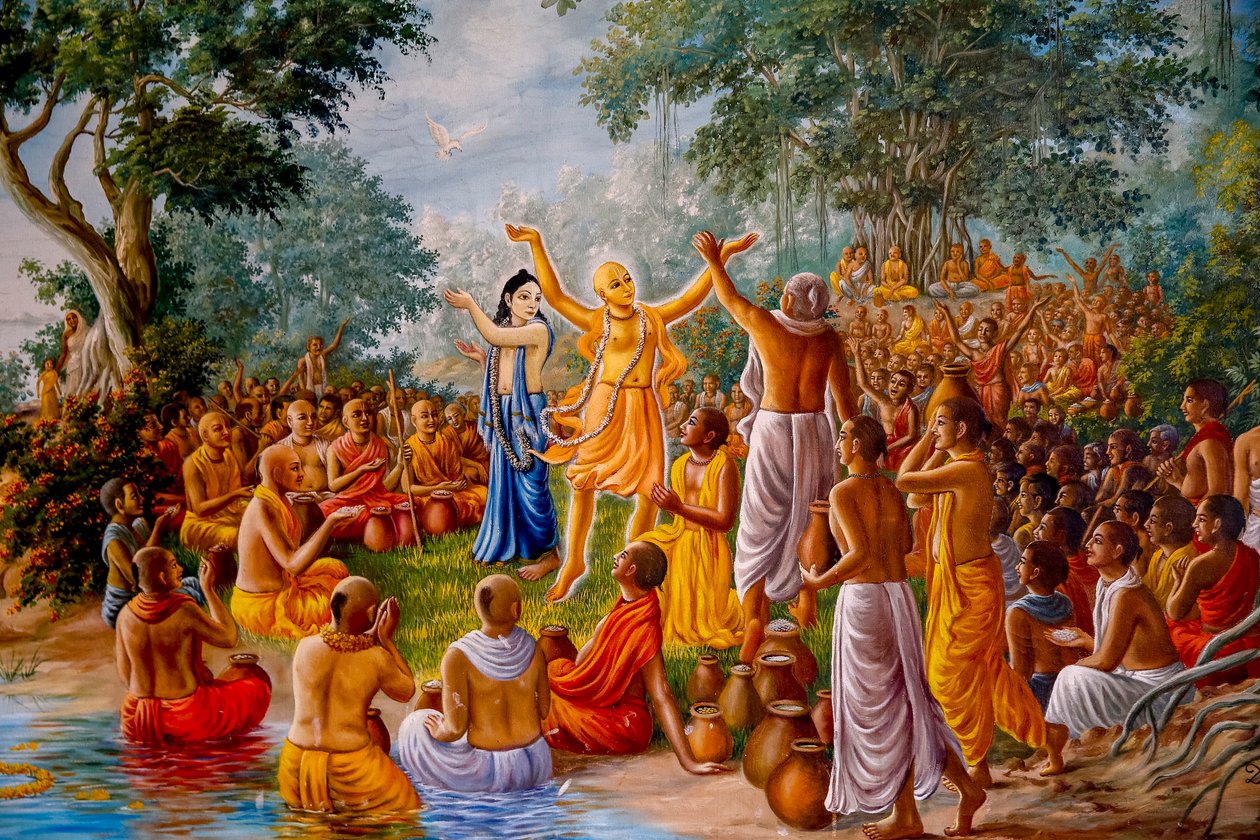 Maleri som viser Chaitanya og Nityananda som danser blant vaishnavaer. Storbritannia (bilde) av Unbekannter Künstler