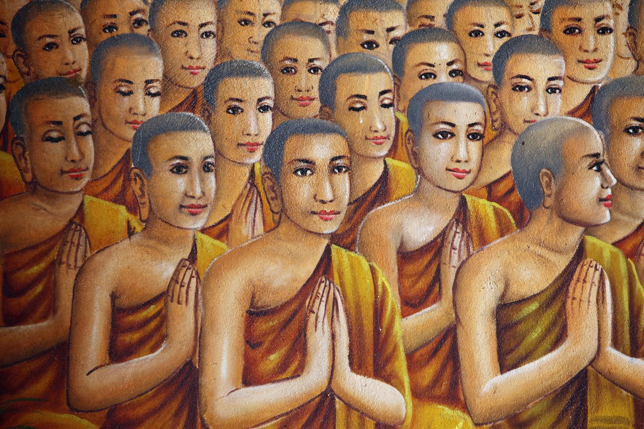 Maleri som viser munker (lytter til Buddha) Udong Cambodge av Unbekannt