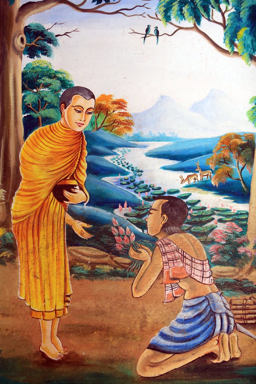 Maleri som skildrer livshistorien til Shakyamuni Buddha. Wat Naxai. Vientiane. Laos, 20151106, Vientiane, Laos av Unbekannt