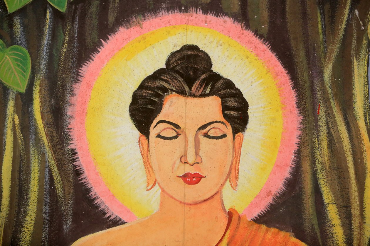 Maleri som skildrer livshistorien til Shakyamuni Buddha. Wat Naxai. Vientiane. Laos./ Naxai. Vientiane. Laos, 20151106, Vientiane, Laos av Unbekannt