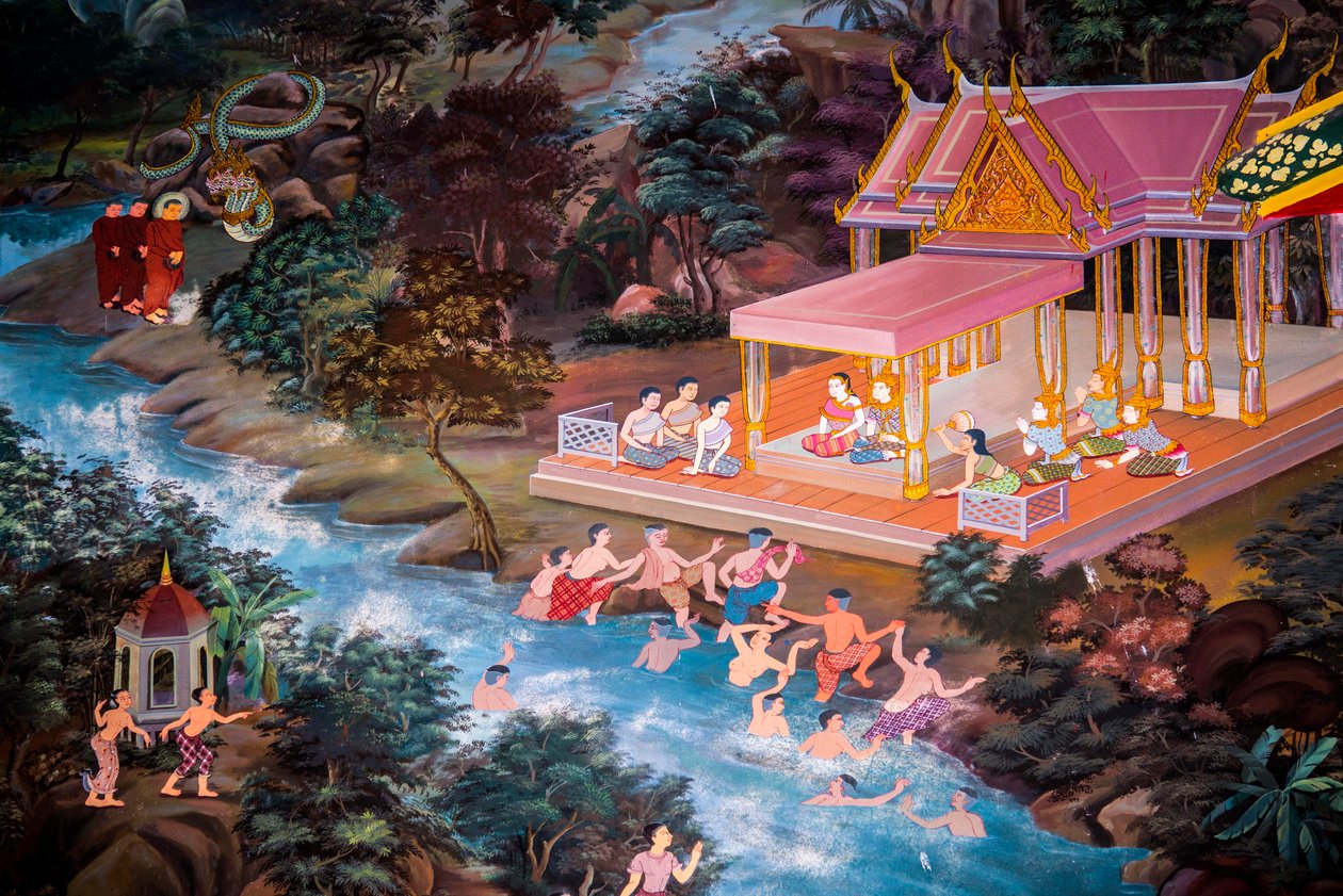Malerier av Buddha i Thailand, Wat Bang Riang, Thub Pat/ Malerier, Wat Bang Riang, Thub Pat, Phang Nga, Thailand, Asia (bilde) av Unbekannter Künstler