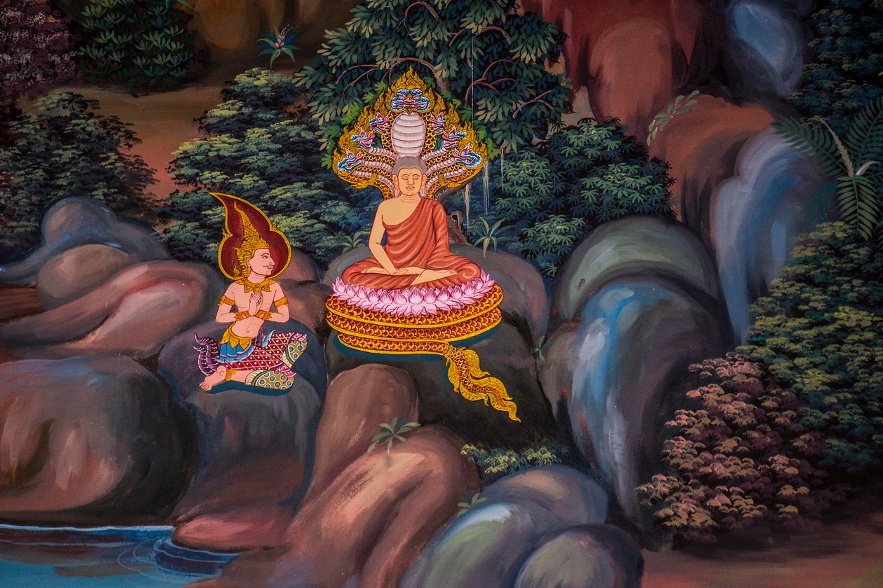 Malerier av Buddha i Thailand, Wat Bang Riang, Thub Pat/ Malerier, Wat Bang Riang, Thub Pat, Phang Nga, Thailand, Asia (bilde) av Unbekannter Künstler