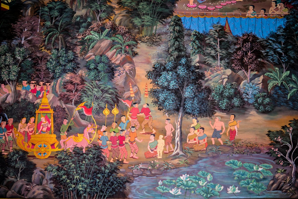 Malerier av Buddha i Thailand, Wat Bang Riang, Thub Pat/ Malerier, Wat Bang Riang, Thub Pat, Phang Nga, Thailand, Asia (bilde) av Unbekannter Künstler