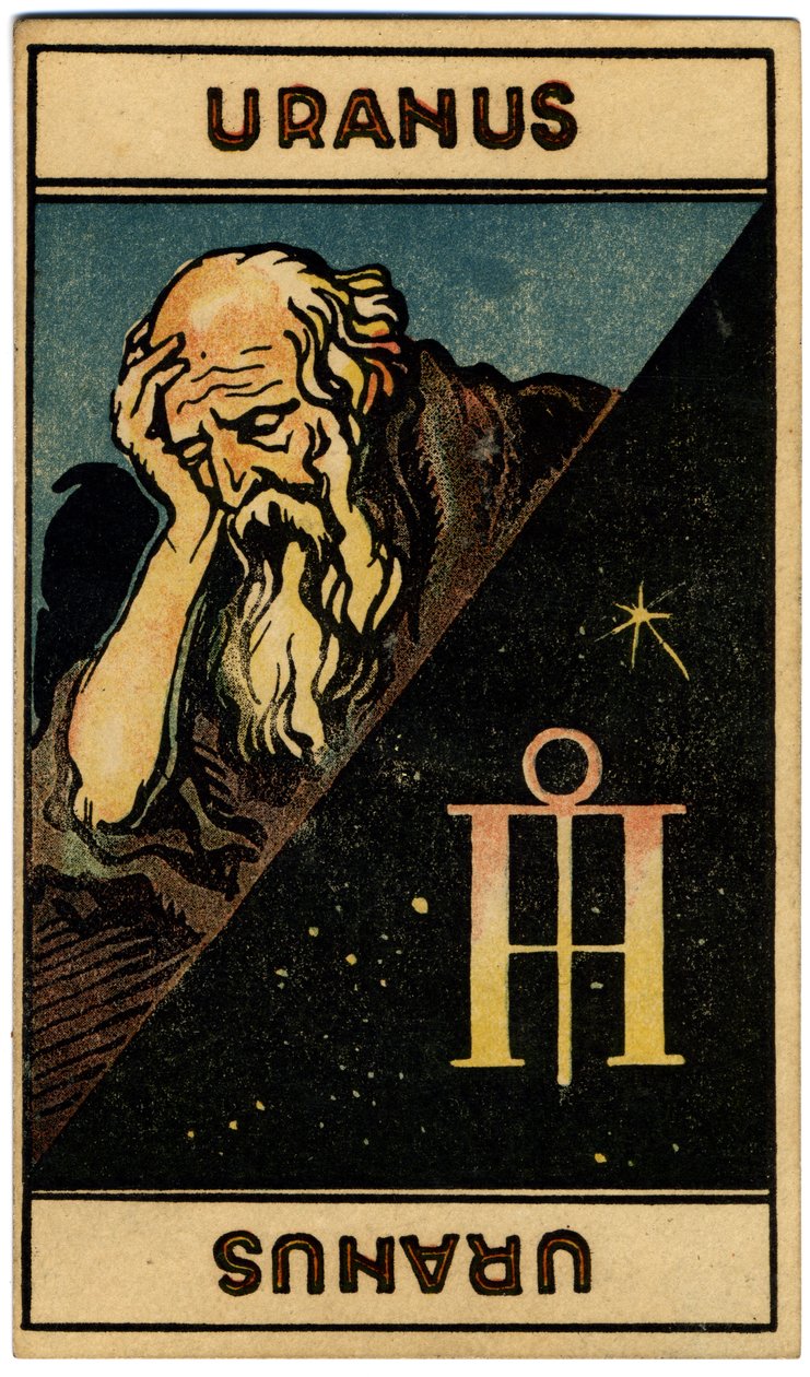 Paranormalt. Astrologi. Uranus (planet). Astrologisk kort fra: Le Tarot Astrologique (Astrologisk Tarot), av Georges Muchery, Frankrike av Unbekannter Künstler