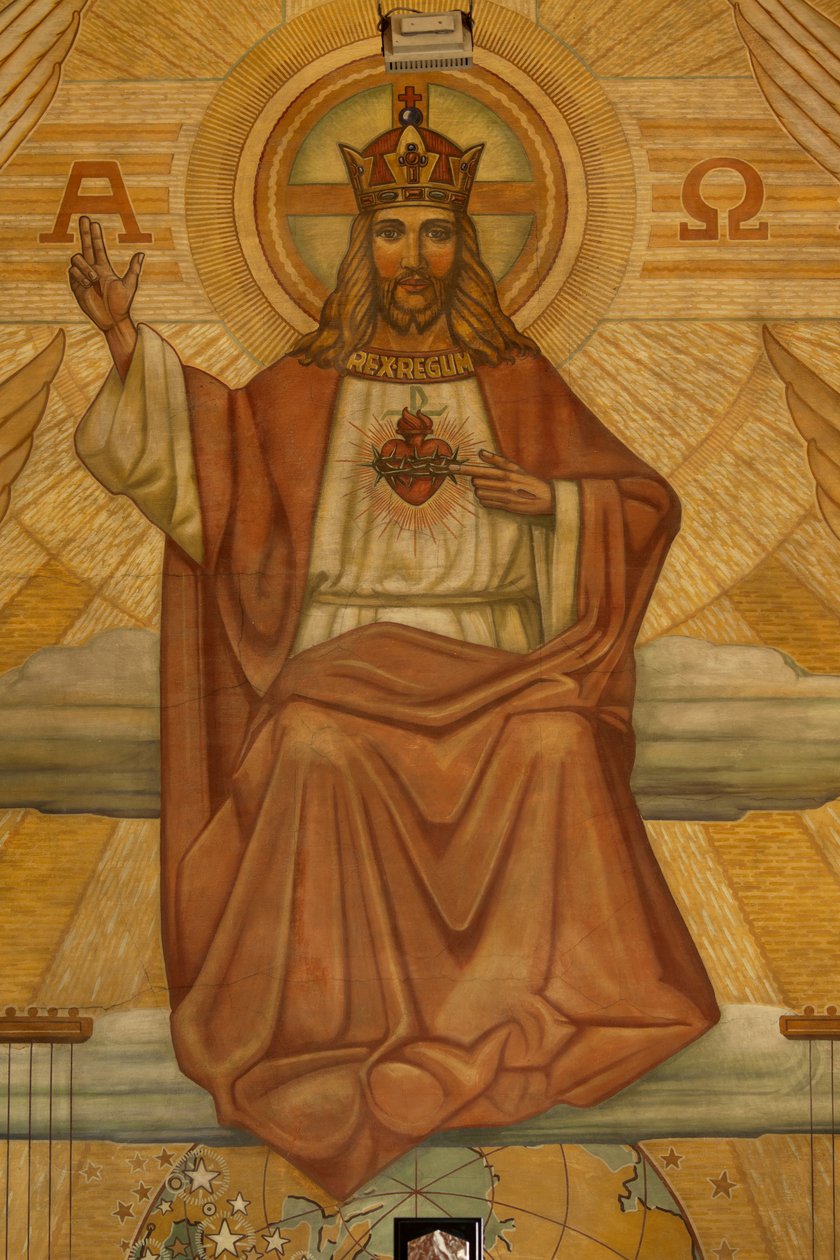 Sognekirke (Heilig-Hartkerk). Interiør. Modernisme. Koret. Mosaikk. Kristus. av Unbekannt