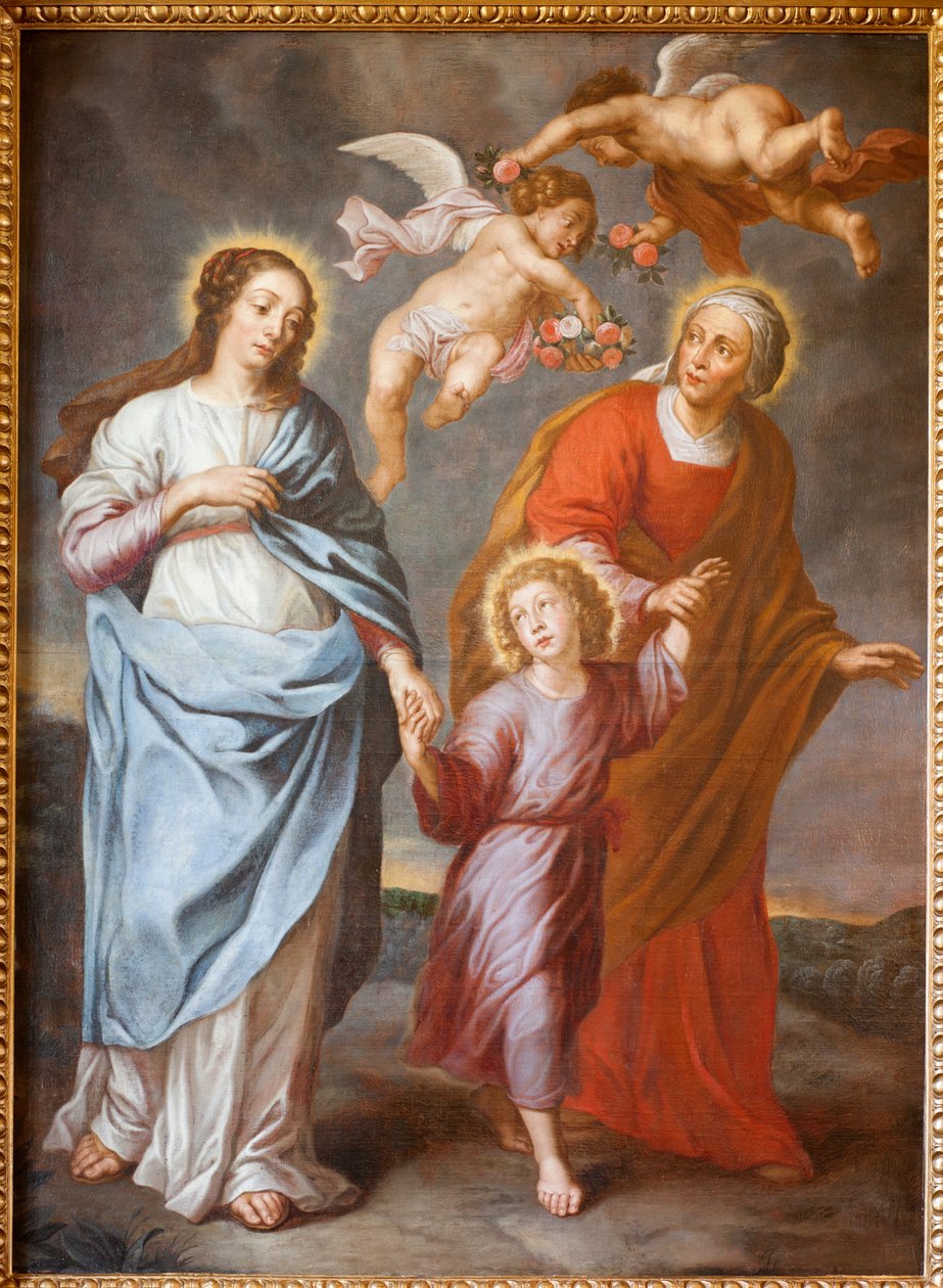 Sognekirke (Parochiale kerk Sint-Dionysius van Lede). Interiør. Nordgang. Alteret. Maleri. Den hellige familie. av Unbekannter Künstler