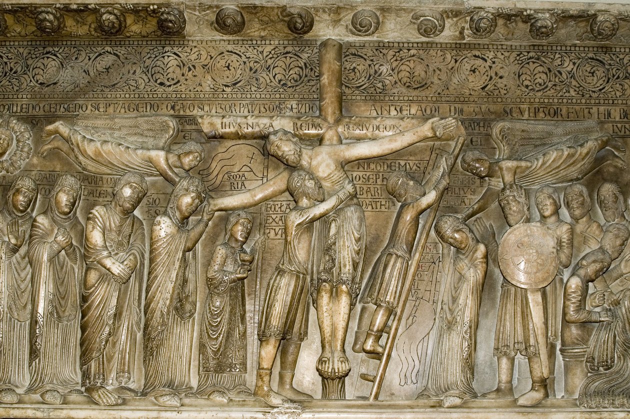 Parma Emilia Romagna Italia Piazza del Duomo i Duomo Dome Display Nedstigning fra korset fra Benedetto Antelami 1178 av Unbekannt