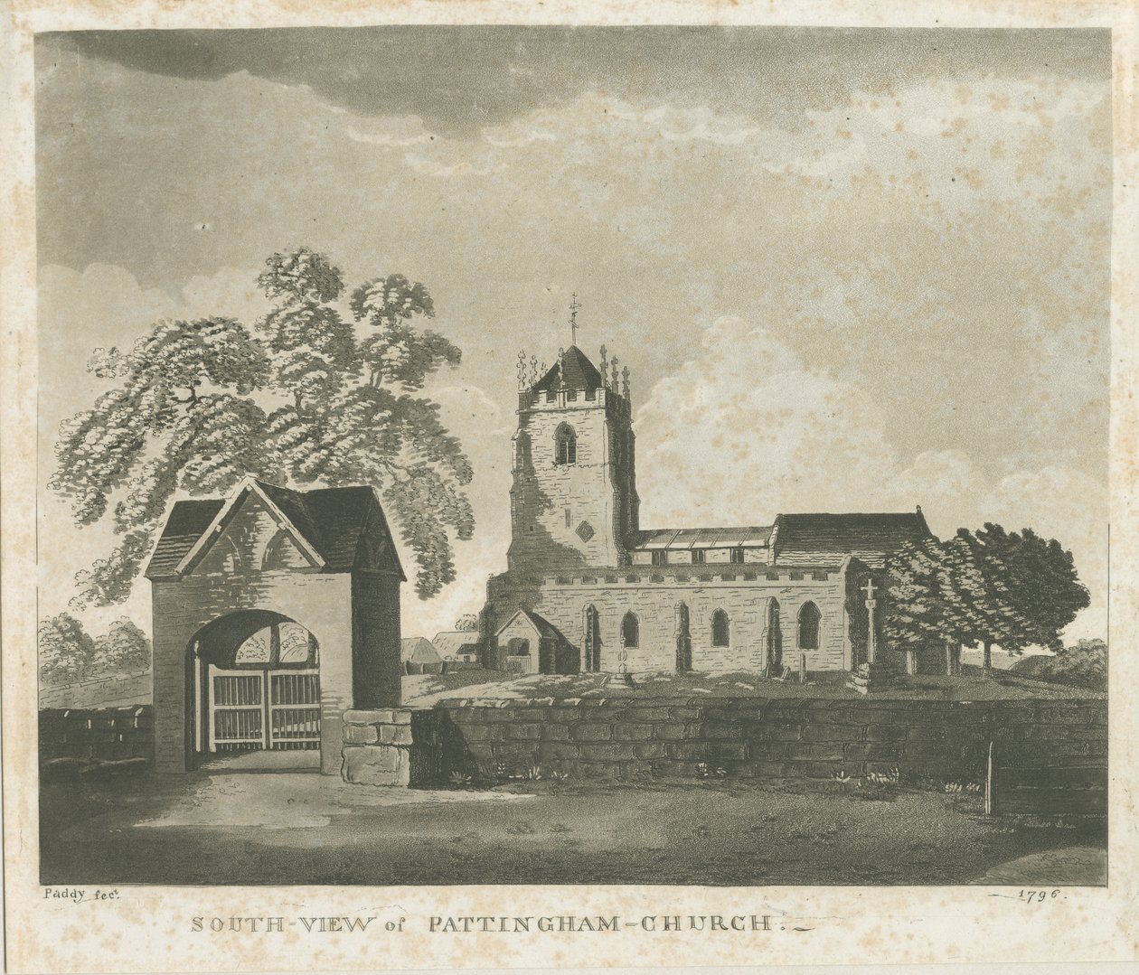 Pattingham Church: akvatintgravering, 1796 av Unbekannt