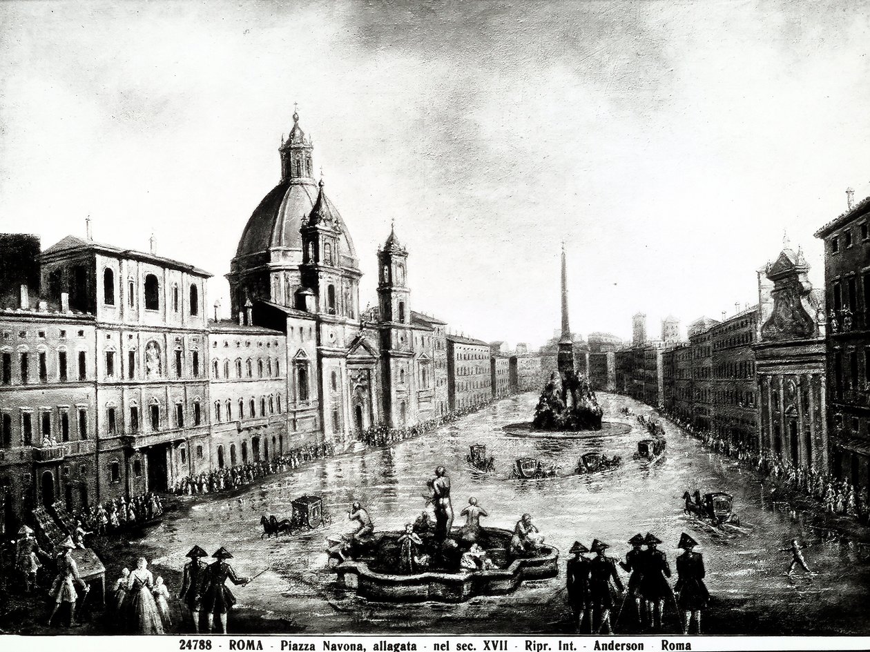 Piazza Navona i Roma, skriv ut 1600-tallshus i Roma av Unbekannt