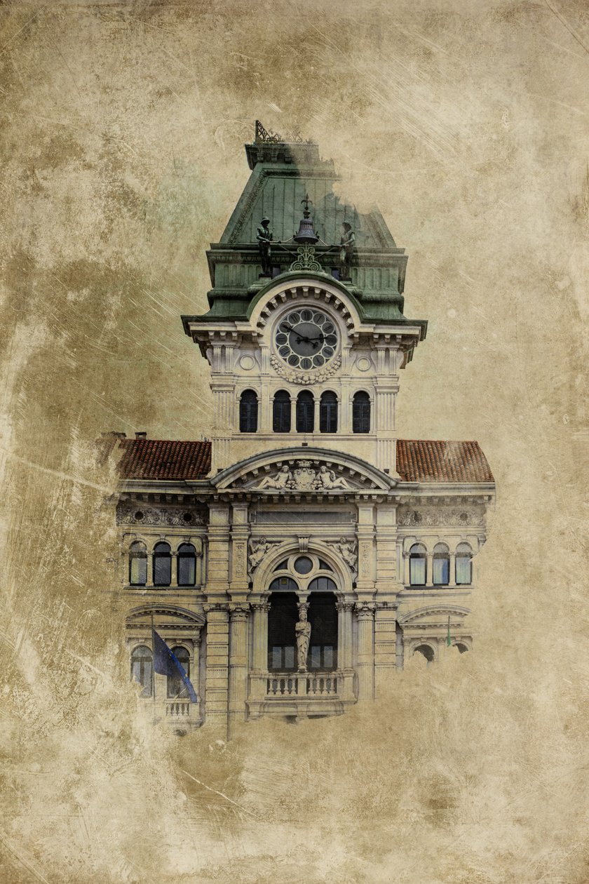 Piazza Unità d'Italia, Municipal Palace, Trieste, Friuli Venezia Giulia, Italia (manipulert bilde) av Unbekannt