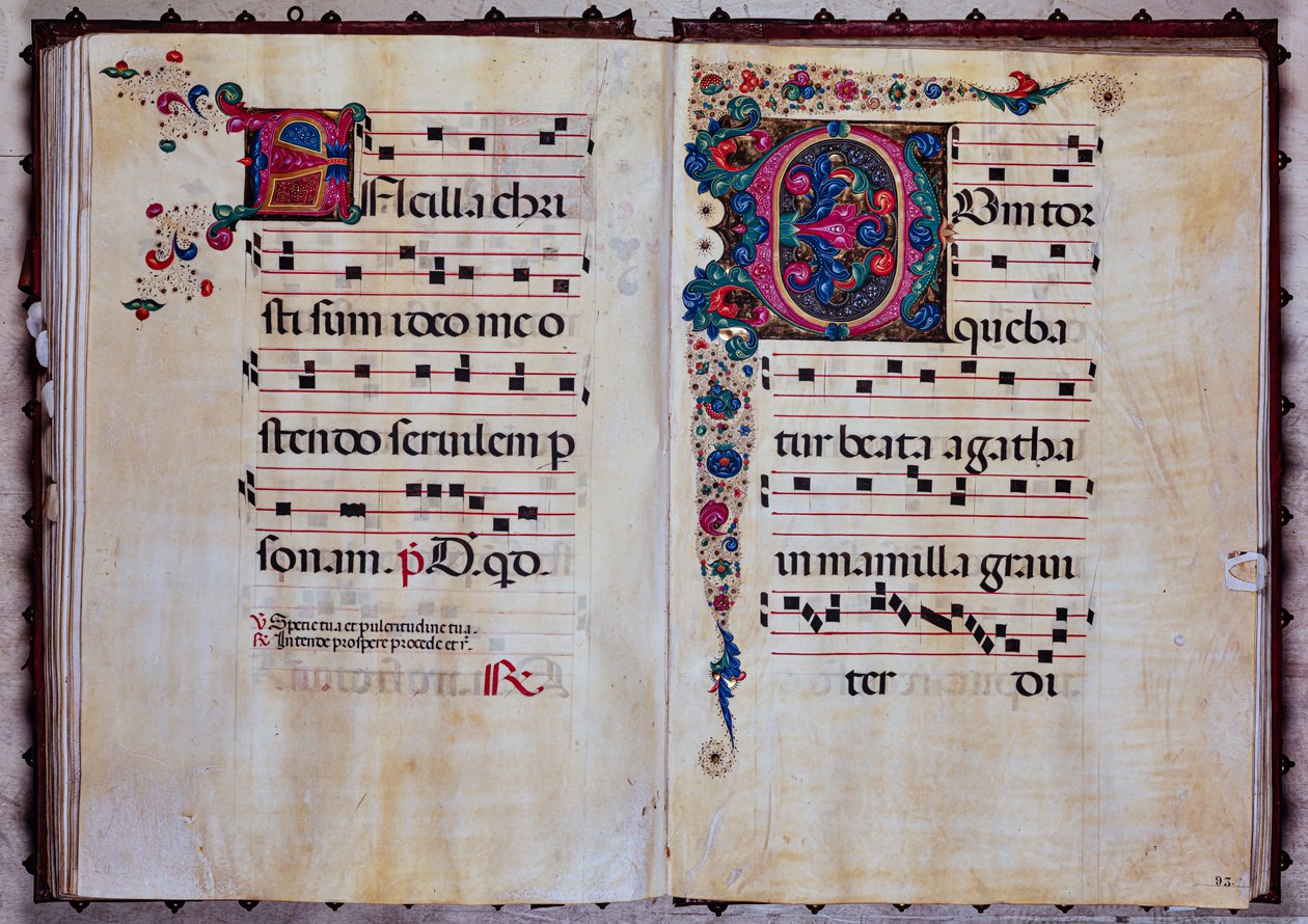 Piccolomini bibliotek: korbok, cod.12.N, ff. 92v-93r med "Foliated initial", av Venturino Mercati. av Unbekannter Künstler