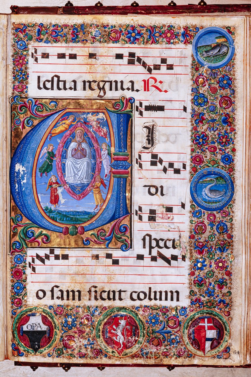 Piccolomini bibliotek: Korbok, torsk. 15.Q., ff. 64r med "Assumption of the Virgin", av Guidoccio Cozzarelli og Bernardino Cignoni. av Unbekannter Künstler