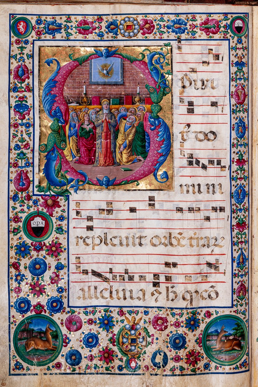 Piccolomini bibliotek: korbok, torsk. 23.8, ff. 100v med «The Pentecost», av Girolamo da Cremona. av Unbekannter Künstler