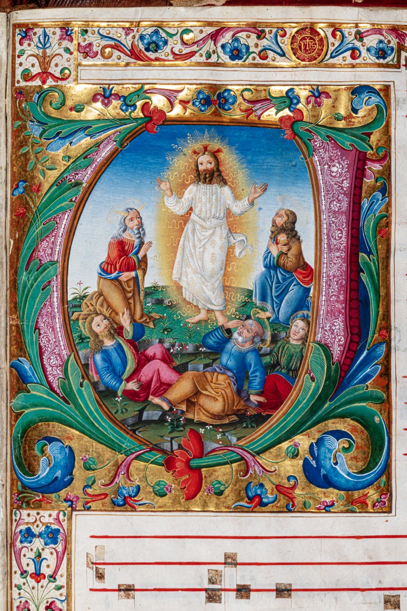 Piccolomini bibliotek: korbok, torsk. 29.13, ff. 30r med "Transfiguration", av florentinsk illuminator. Detalj. av Unbekannter Künstler