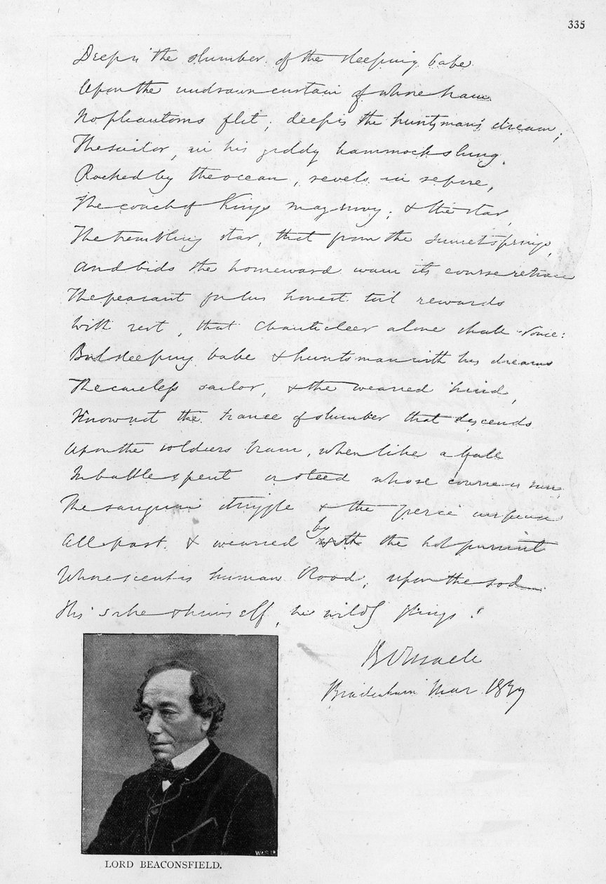 Dikt skrevet av Disraeli som ung av Unbekannt