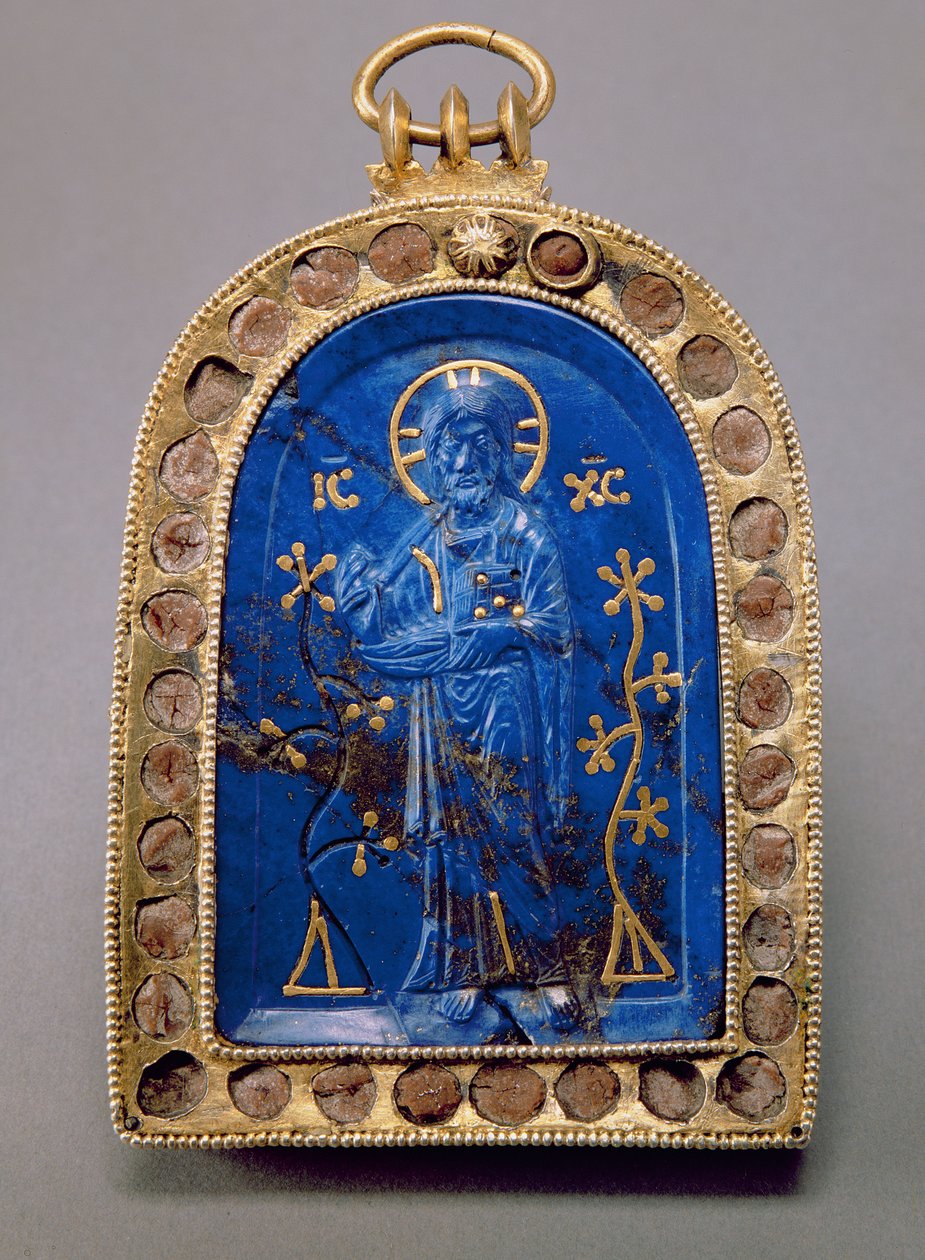 Bærbart ikon, sannsynligvis middelaldersk (lapis lazuli) av Unbekannt
