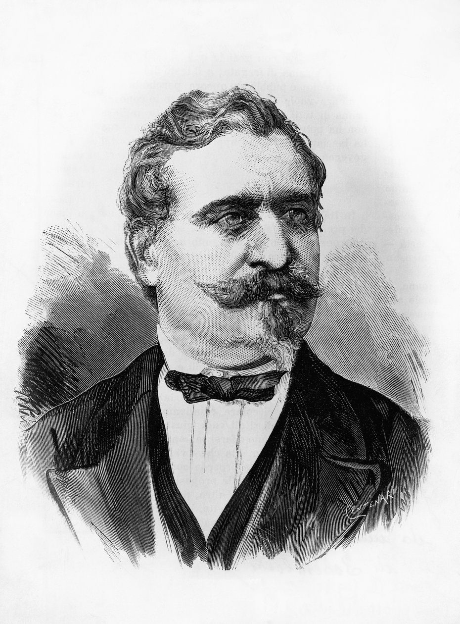 Portrett av Giovanni Prati (1815-1884), italiensk poet og politiker, gravering av Centenari etter fotografi av Michele Schemboche (aktiv ca 1856-1906) av William M. Timlin